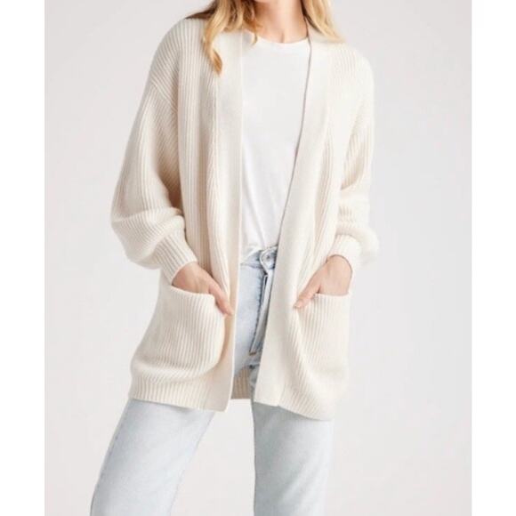 Quince Size XS 100% Organic Cotton Oversized Cardigan Sweater Ivory Ribbed Open - Picture 1 of 9
